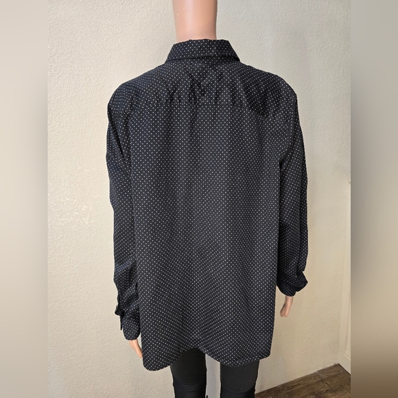 Lauren Ralph Lauren Womens 1x Button Up Shirt Long Sleeve Polka Dot Black White - Picture 7 of 7